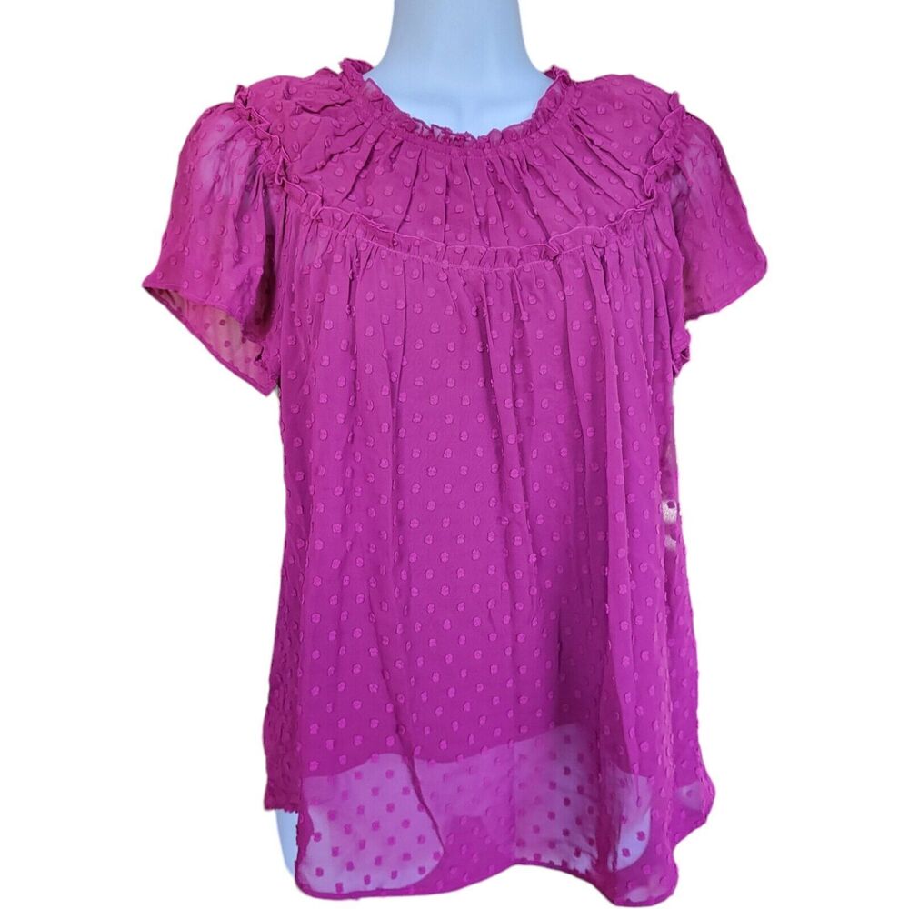 NWT J. Crew Magenta Gathered Bib Top Layer Drapey Swiss Dot Size XXS Sty…